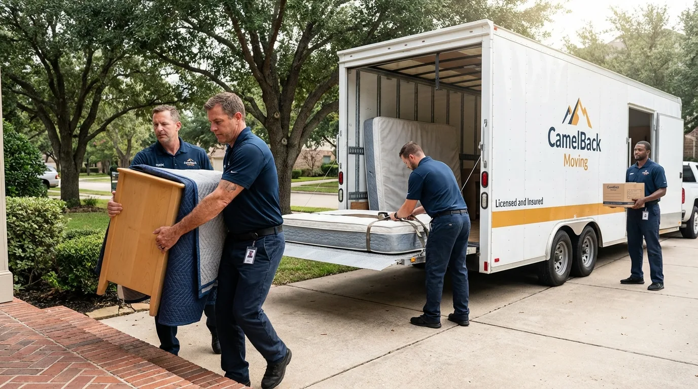 Crew loading residential truck for cross-state move from Bloomsburg, PA