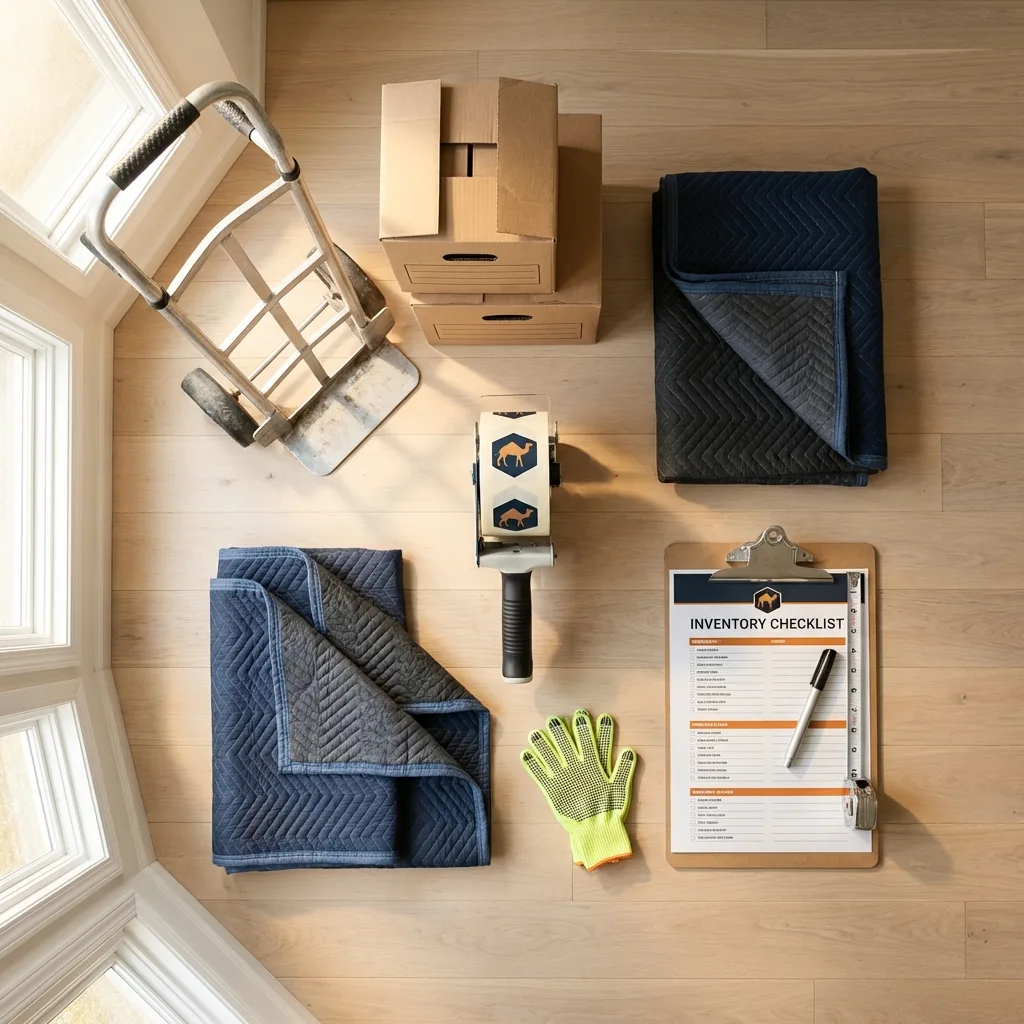 Professional moving supplies and packing materials layout for Bloomsburg residential relocations